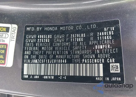 2018 Honda Clarity Plug-In Hybrid из США, поврежденный, VIN JHMZC5F1XJC018046